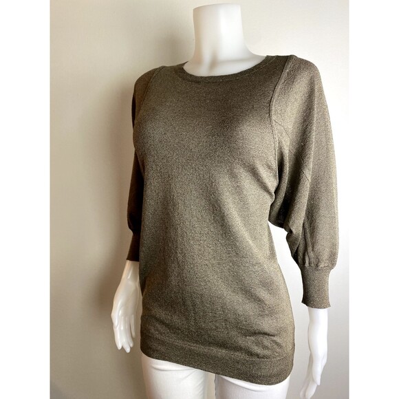 F. Vince Top M Green Dolman Sleeves Blouse Round Neck - Picture 4 of 9